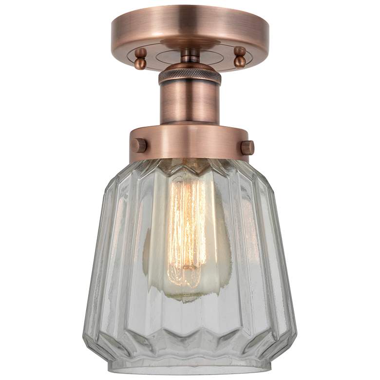 Image 1 Chatham 6.5" Wide Antique Copper Semi.Flush Mount With Clear Glass Sha