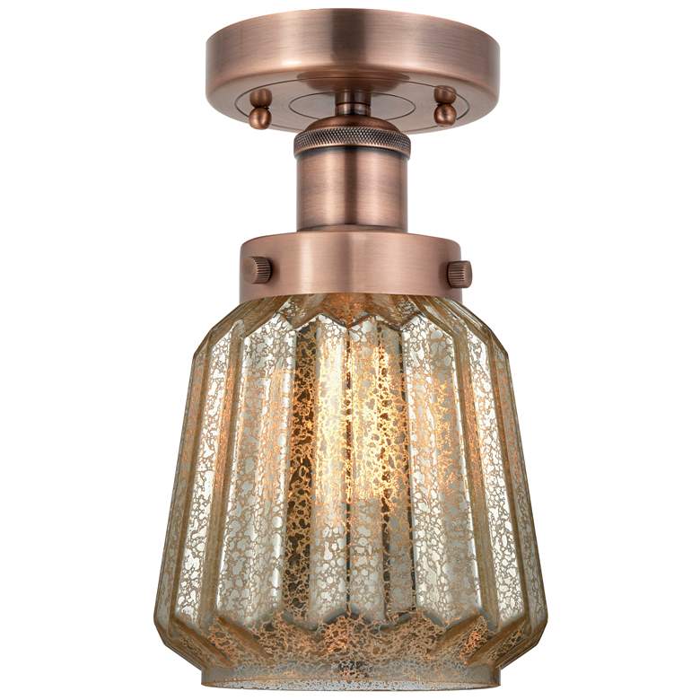 Image 1 Chatham 6.5" Wide Antique Copper Semi.Flush Mount With Mercury Glass S