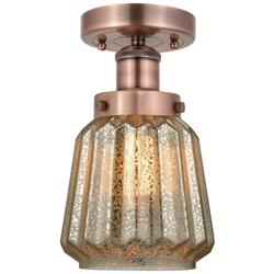 Chatham 6.5" Wide Antique Copper Semi.Flush Mount With Mercury Glass S