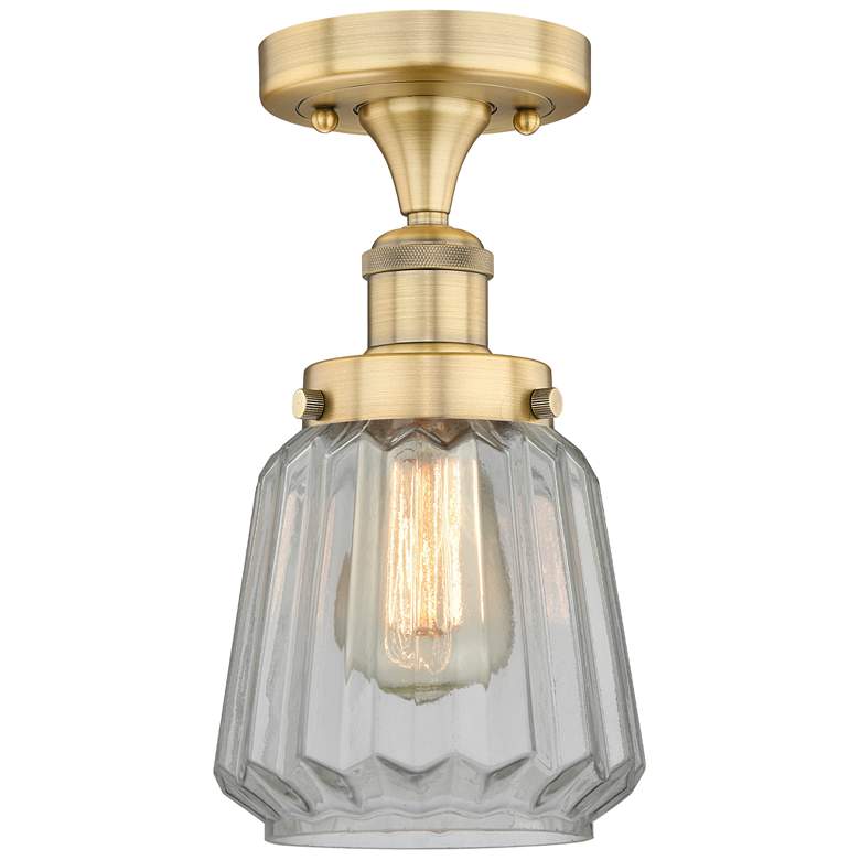 Image 1 Chatham 6.5" Wide Brushed Brass Semi.Flush Mount With Clear Glass Shad