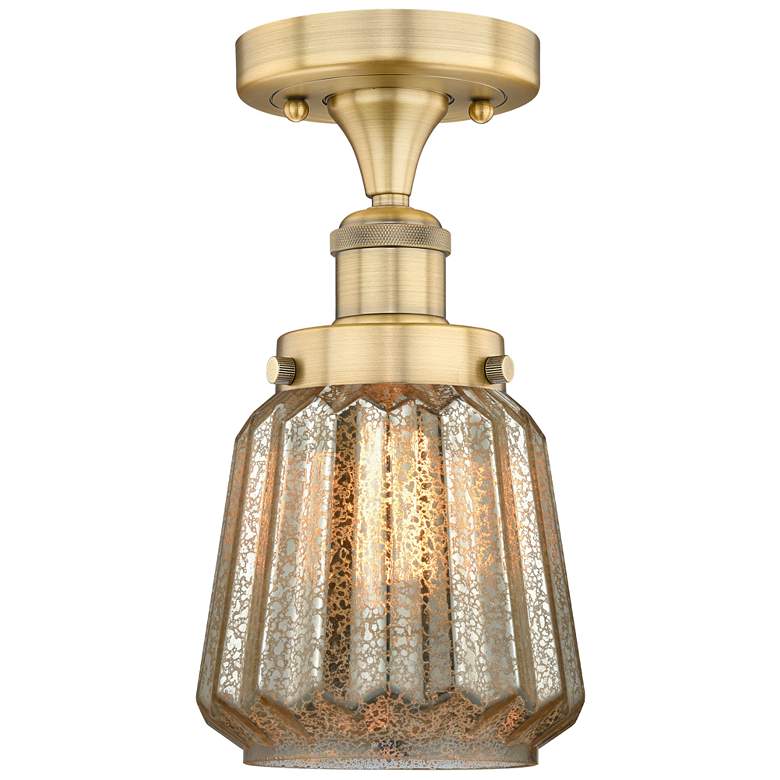 Image 1 Chatham 6.5" Wide Brushed Brass Semi.Flush Mount With Mercury Glass Sh