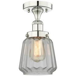 Chatham 6.5" Wide Polished Nickel Semi.Flush Mount With Clear Glass Sh