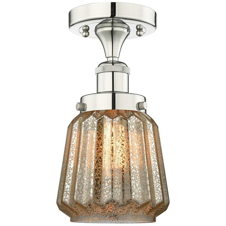 Image 1 Chatham 6.5" Wide Polished Nickel Semi.Flush Mount With Mercury Glass