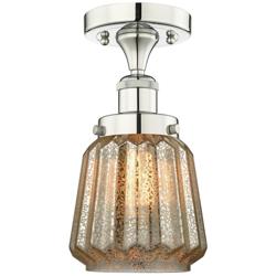 Chatham 6.5" Wide Polished Nickel Semi.Flush Mount With Mercury Glass