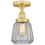 Chatham 6.5" Wide Satin Gold Semi.Flush Mount With Clear Glass Shade