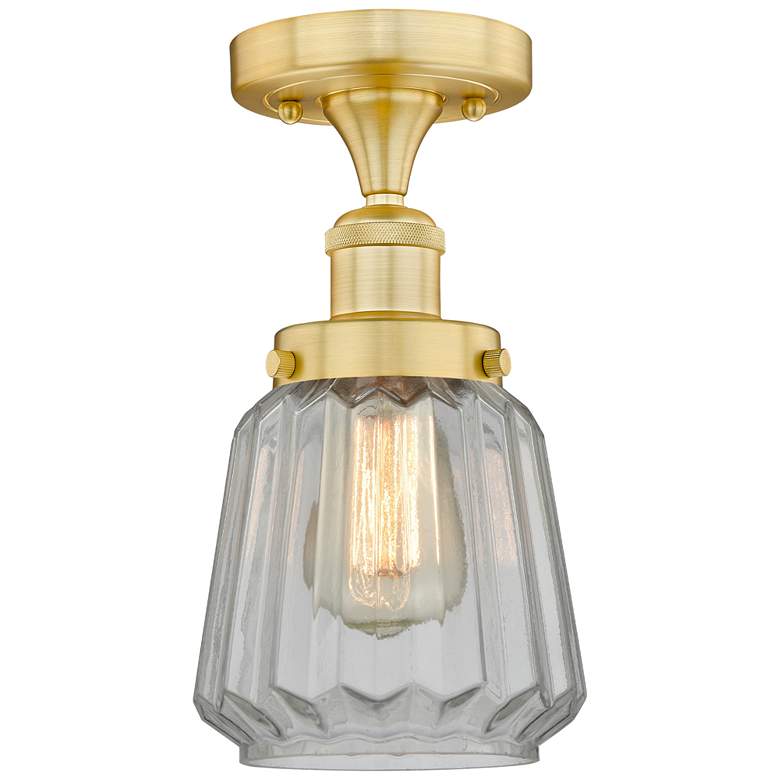 Image 1 Chatham 6.5" Wide Satin Gold Semi.Flush Mount With Clear Glass Shade