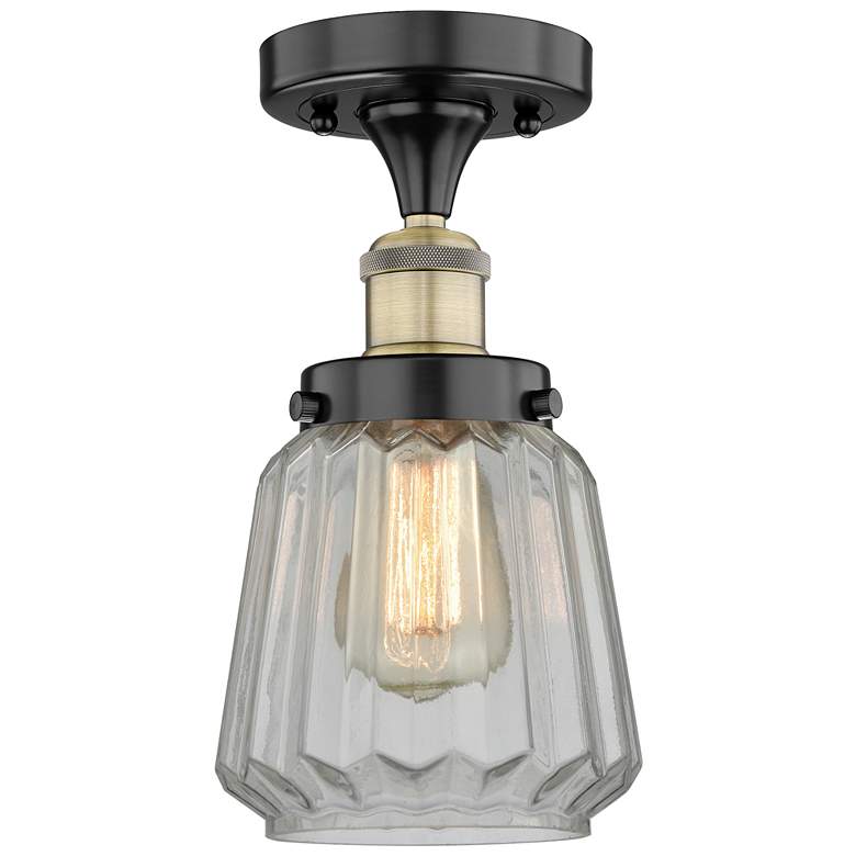 Image 1 Chatham 6.5"W Black Antique Brass Semi.Flush Mount With Clear Glass Sh
