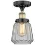 Chatham 6.5"W Black Antique Brass Semi.Flush Mount With Clear Glass Sh