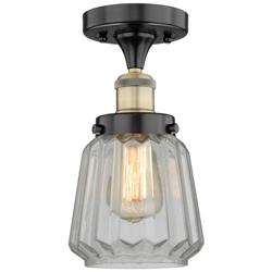 Chatham 6.5"W Black Antique Brass Semi.Flush Mount With Clear Glass Sh