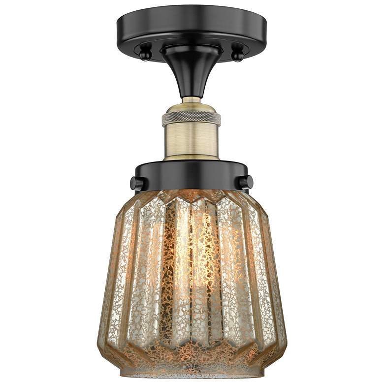 Image 1 Chatham 6.5"W Black Antique Brass Semi.Flush Mount With Mercury Glass
