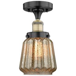 Chatham 6.5"W Black Antique Brass Semi.Flush Mount With Mercury Glass