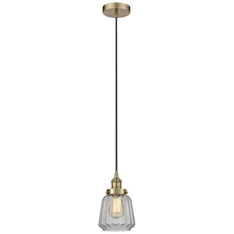 Image 1 Chatham 7" Antique Brass Mini Pendant w/ Clear Shade