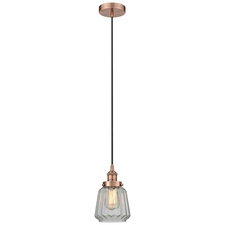Image 1 Chatham 7" Antique Copper Mini Pendant w/ Clear Shade