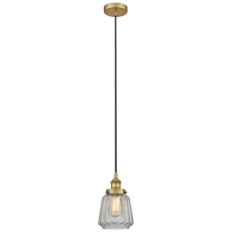 Image 1 Chatham 7 inch Brushed Brass Mini Pendant w/ Clear Shade