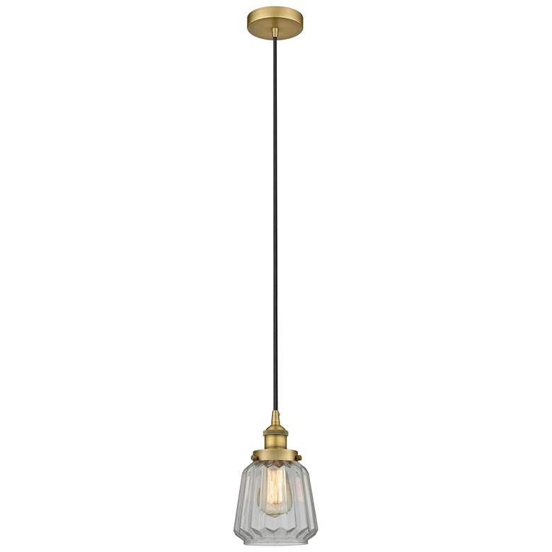 Image 1 Chatham 7" Brushed Brass Mini Pendant w/ Clear Shade
