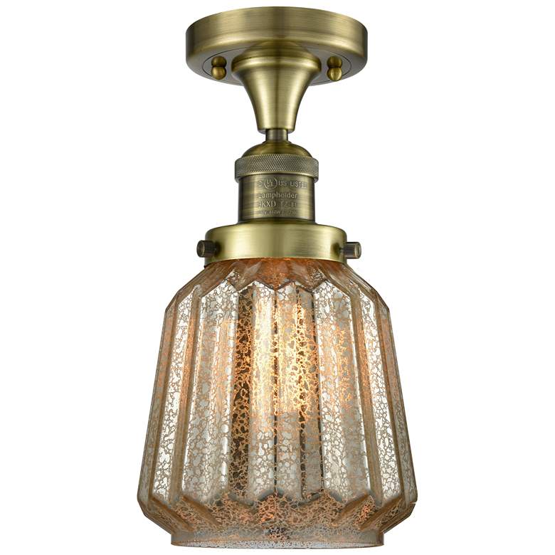 Image 1 Chatham 7" LED Semi-Flush Mount - Antique Brass - Mercury Shade