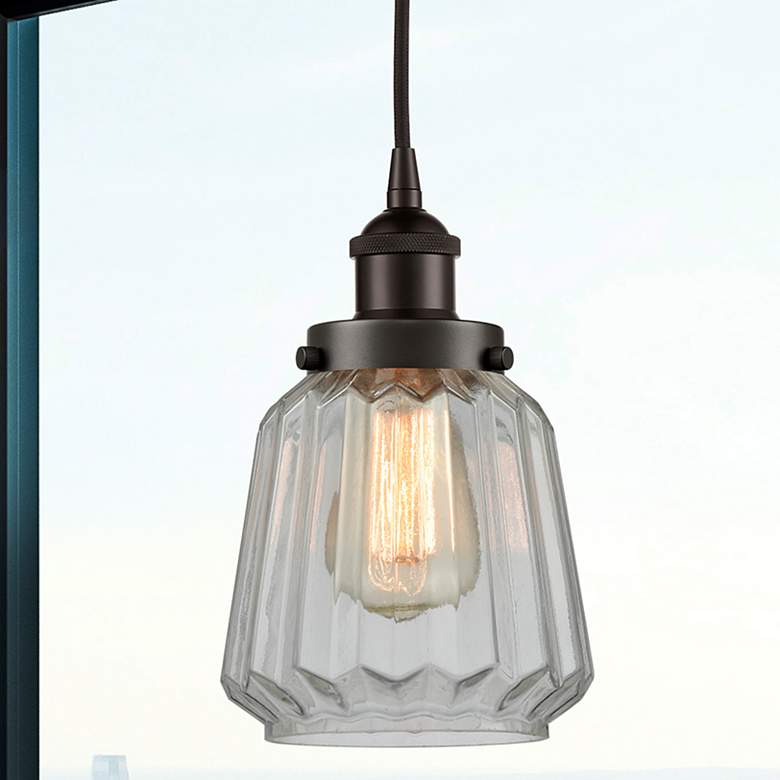 Image 1 Chatham 7" Oil Rubbed Bronze Mini Pendant w/ Clear Shade