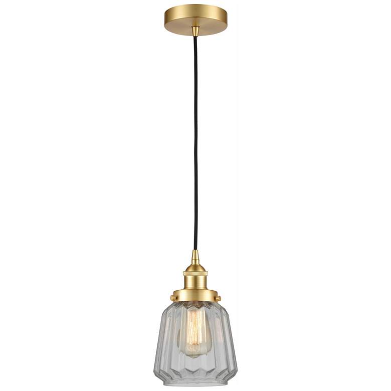 Image 1 Chatham 7" Satin Gold Mini Pendant w/ Clear Shade
