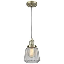 Chatham 7" Wide Antique Brass Corded Mini Pendant w/ Clear Shade