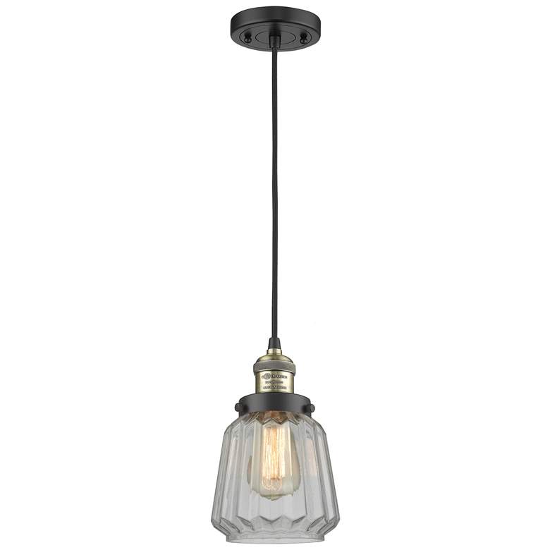 Image 1 Chatham 7" Wide Black Brass Corded Mini Pendant w/ Clear Shade
