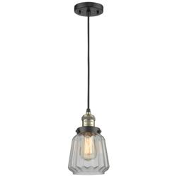 Chatham 7" Wide Black Brass Corded Mini Pendant w/ Clear Shade