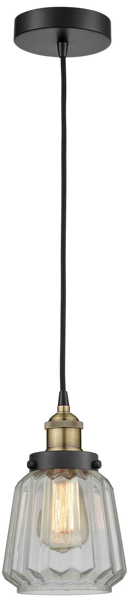 Chatham 7" Wide Black Brass Corded Mini Pendant With Clear Shade