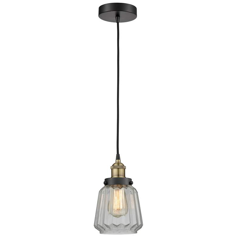 Image 1 Chatham 7" Wide Black Brass Corded Mini Pendant With Clear Shade
