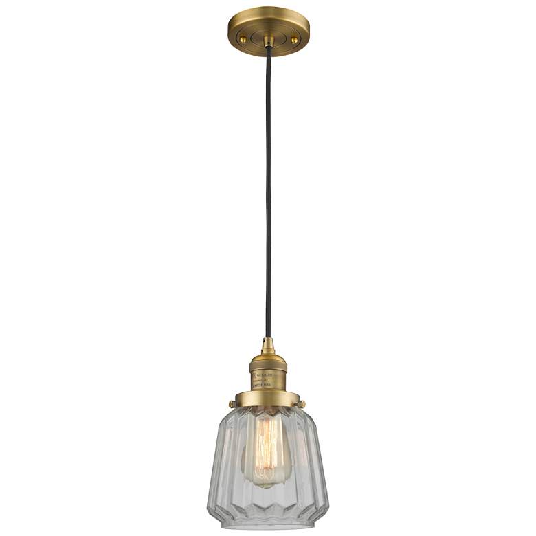 Image 1 Chatham 7" Wide Brushed Brass Corded Mini Pendant w/ Clear Shade