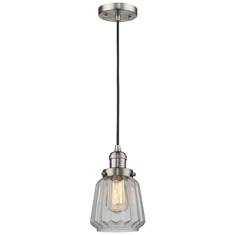 Image 1 Chatham 7" Wide Brushed Satin Nickel Corded Mini Pendant w/ Clear Shad