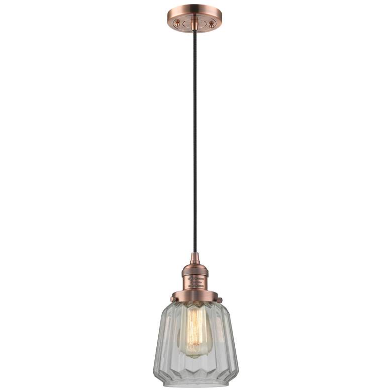 Image 1 Chatham 7" Wide Copper Corded Mini Pendant w/ Clear Shade