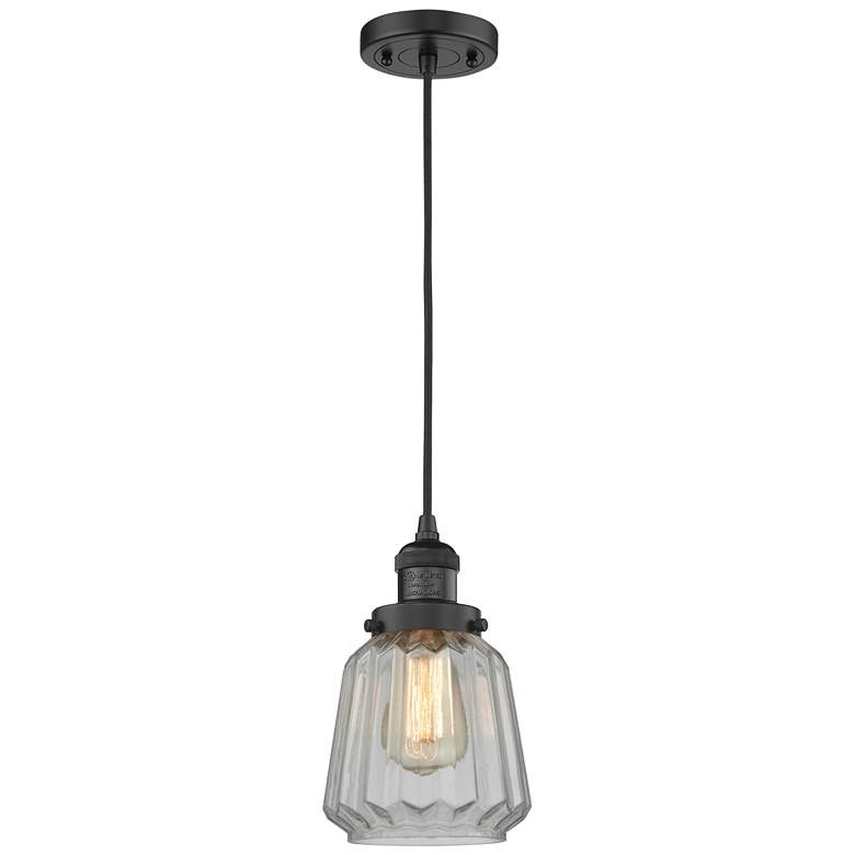 Image 1 Chatham 7" Wide Matte Black Corded Mini Pendant w/ Clear Shade