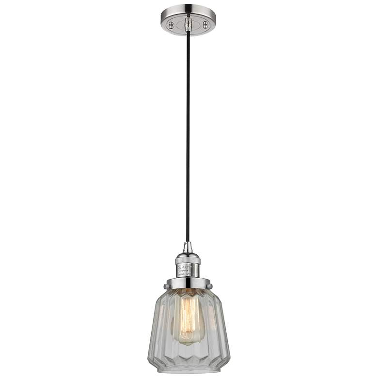 Image 1 Chatham 7" Wide Polished Nickel Corded Mini Pendant w/ Clear Shade