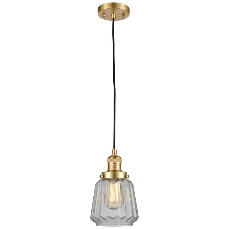 Image 1 Chatham 7" Wide Satin Gold Corded Mini Pendant w/ Clear Shade