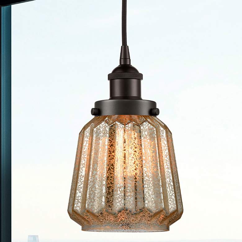 Image 1 Chatham 7"W Oil-Rubbed Bronze Mini Pendant w/ Mercury Glass