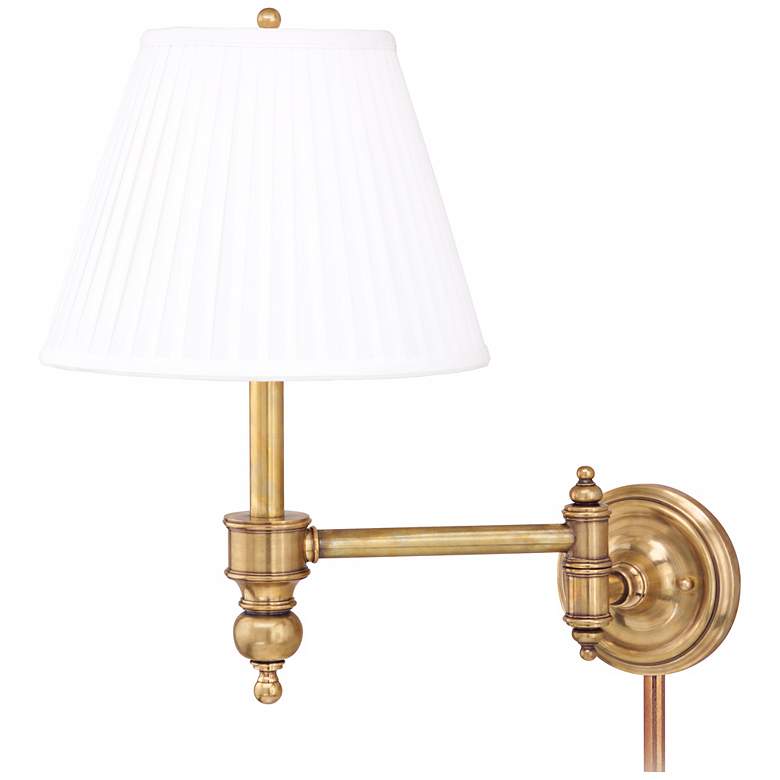 Image 1 Chatham Aged Brass Plug-In Swing Arm Wall Lamp