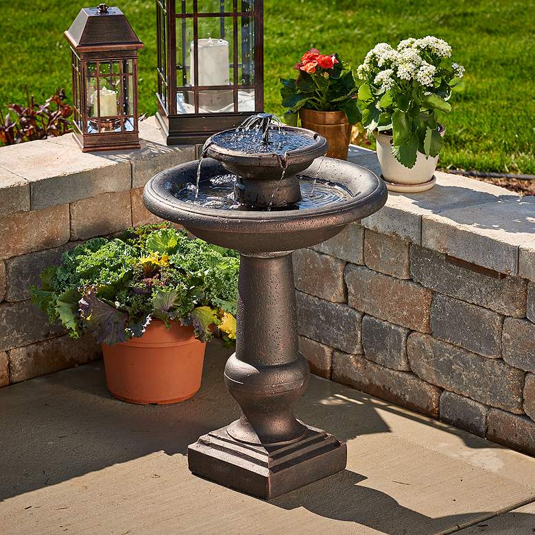 Image 1 Chatsworth 29 3/4"H Bronze 2-Tier Solar-On-Demand Fountain