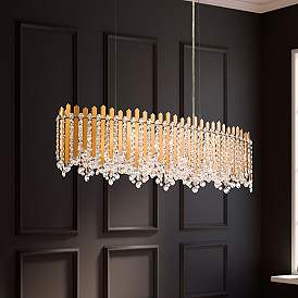 Image1 of Chatter 10"H x 36"W 12-Light Crystal Linear Pendant in Gold Mirro