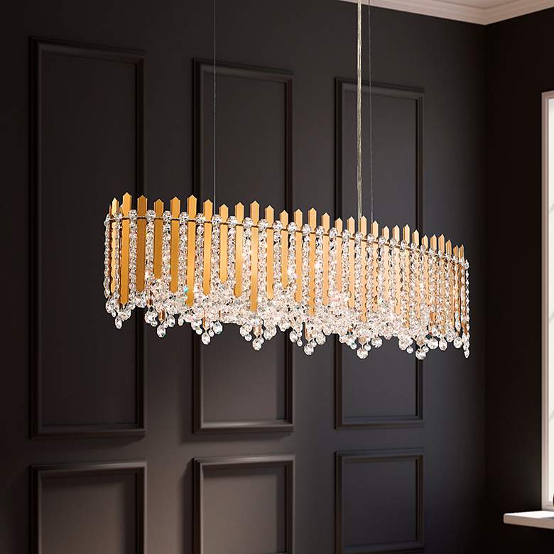Image 1 Chatter 10"H x 36"W 12-Light Crystal Linear Pendant in Gold Mirro