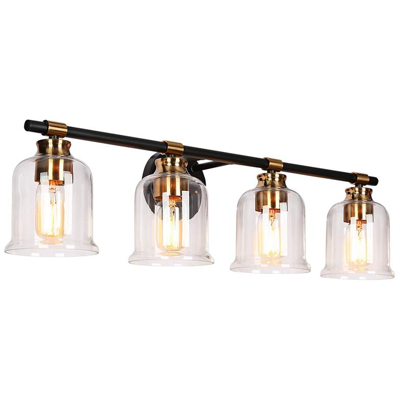 Image 1 Chayote 28 3/4"W Black and Brass 4-Light Vanity Bath Light