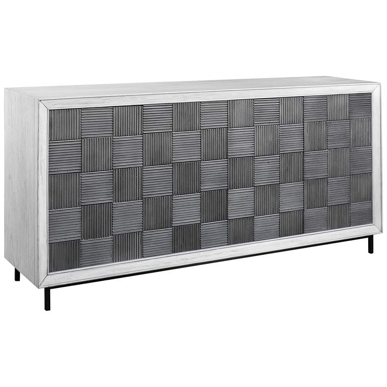 Checkerboard 67&quot; Wide White and Gray 4-Door Storage Cabinet