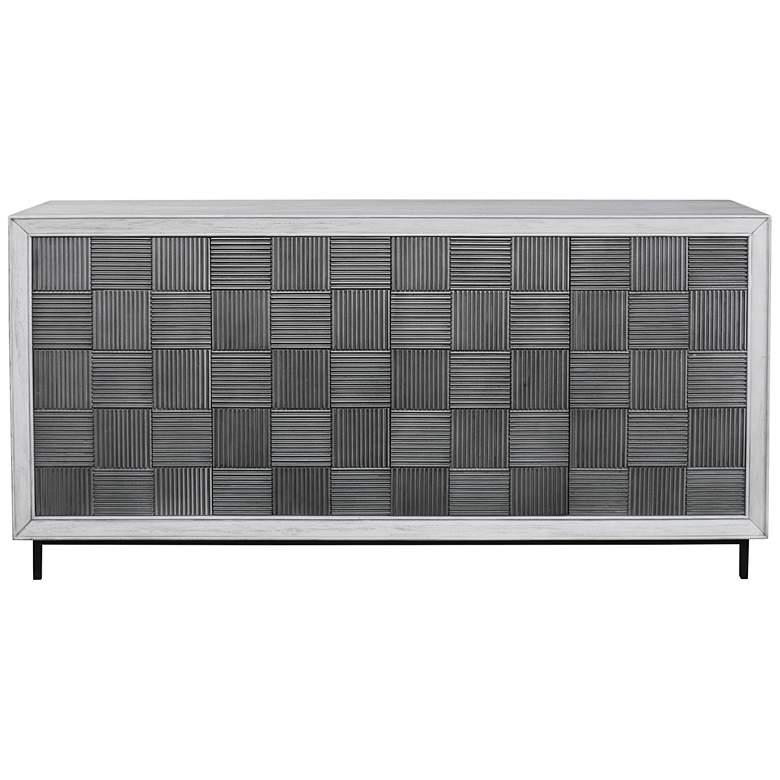 Image 4 Checkerboard 67" Wide White and Gray 4-Door Storage Cabinet more views