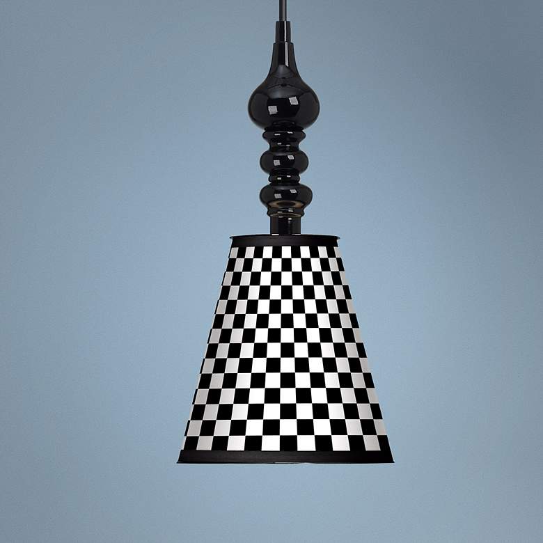 Image 1 Checkered Black 7 1/2 inch Wide Black Mini Pendant