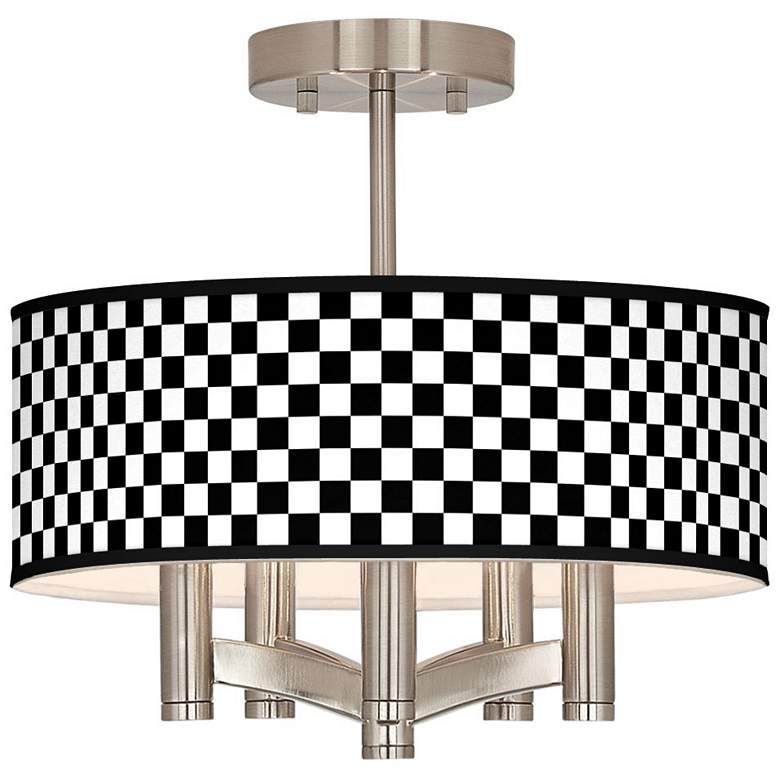 Image 1 Checkered Black Ava 5-Light Nickel Ceiling Light