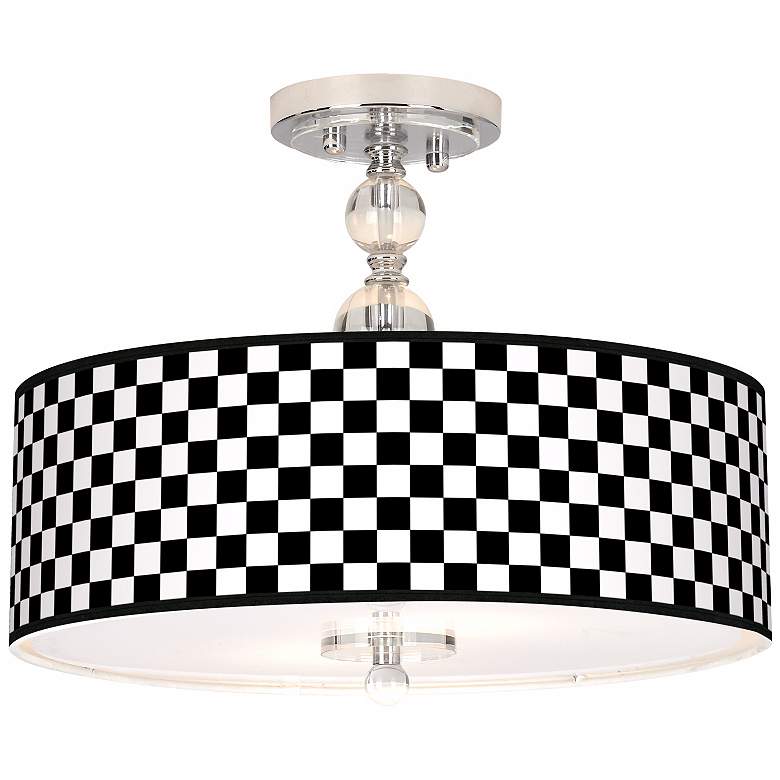 Image 1 Checkered Black Giclee 16 inch Wide Semi-Flush Ceiling Light