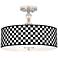 Checkered Black Giclee 16" Wide Semi-Flush Ceiling Light