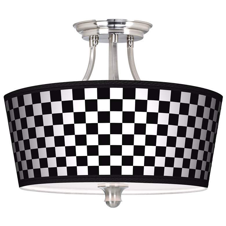 Image 1 Checkered Black Tapered Drum Giclee Ceiling Light