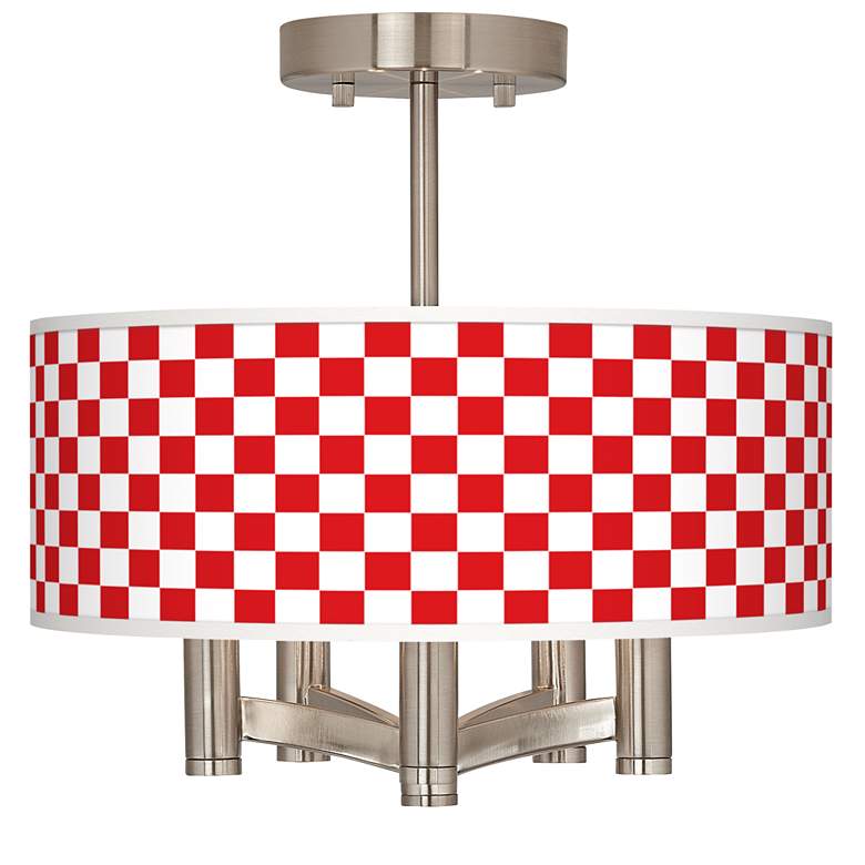 Image 1 Checkered Red Ava 5-Light Nickel Ceiling Light