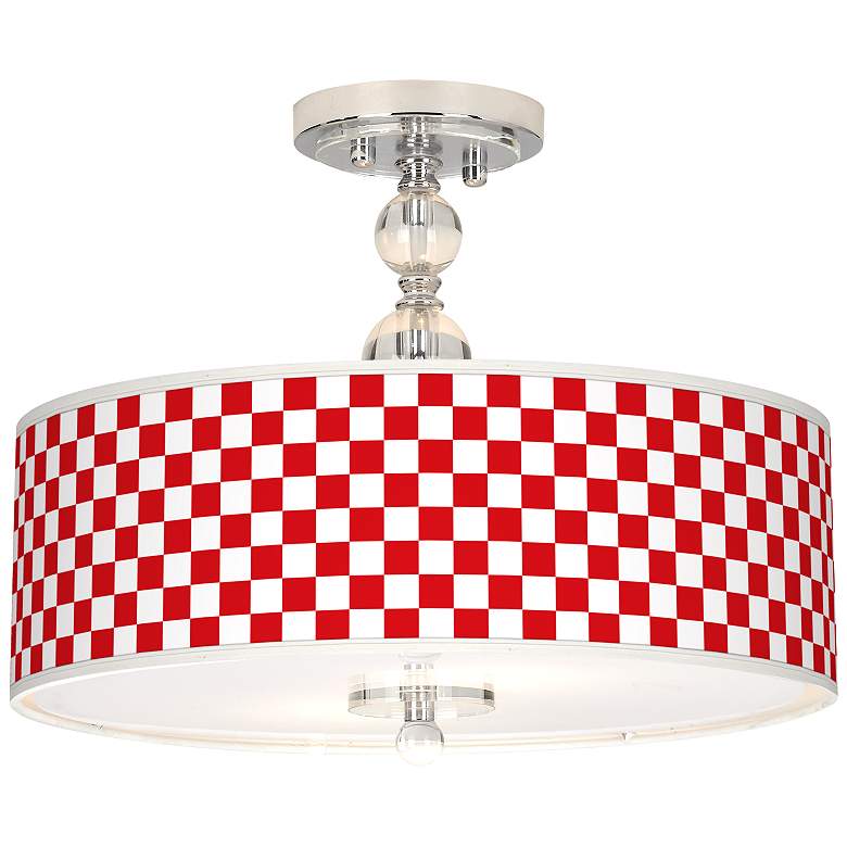 Image 1 Checkered Red Giclee 16" Wide Semi-Flush Ceiling Light