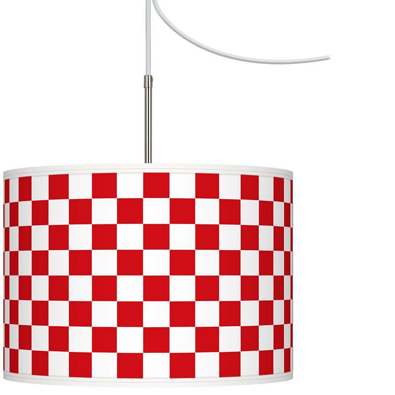Image 1 Checkered Red Giclee Glow Swag Style Plug-In Chandelier