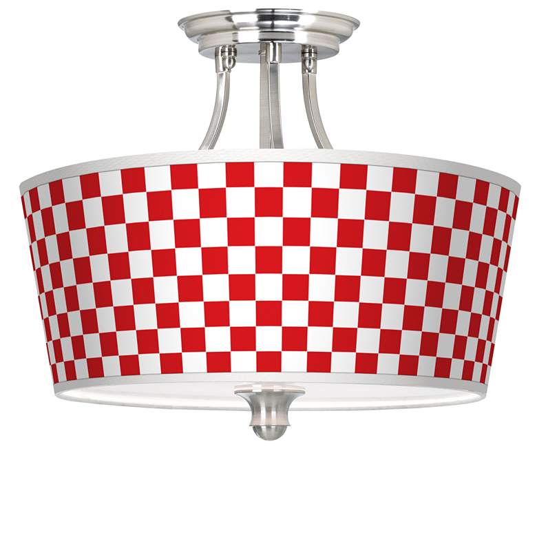 Image 1 Checkered Red Tapered Drum Giclee Ceiling Light